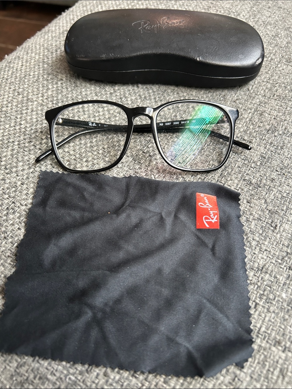 Ray-Ban Men's Black Square Optical Glasses with Slim Silver Accents RB 5387